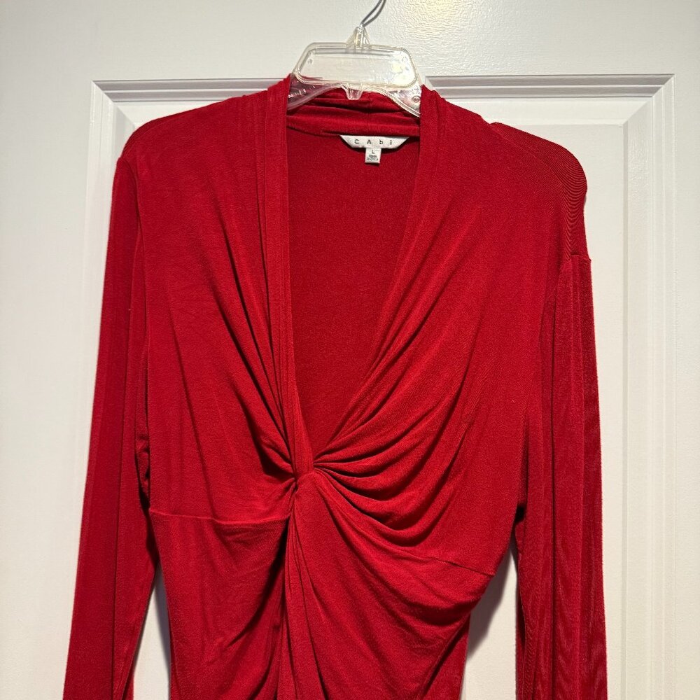 Cabi Large Red Cross Front Top Plunge Neckline
